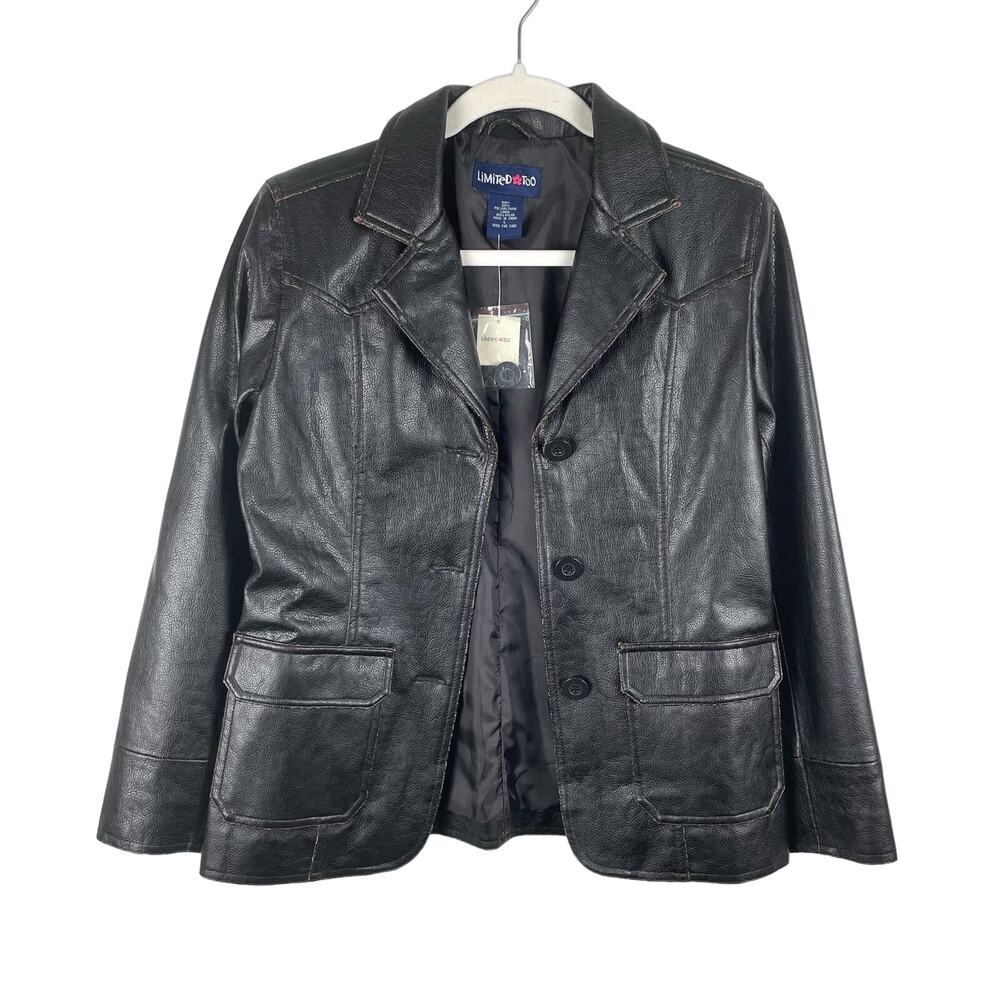 y2k 00s Limited Too Dark Brown Vegan Leather Blazer Jacket Size L Deadstock NWT